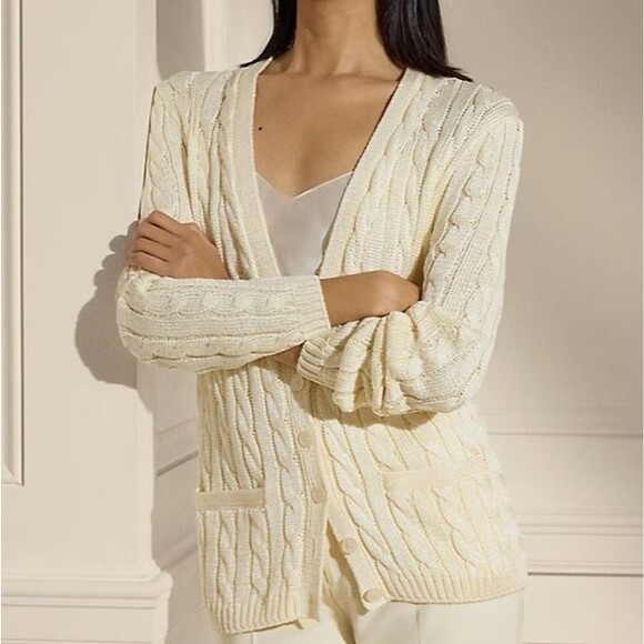 Ralph Lauren Purple Label Pink Cable-Knit 100% Silk Cardigan Sweater (NWT) - Picture 10 of 11